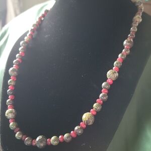 Faceted Ruby & Bloodstone Beaded Handmade Necklace, Approx. 30in All Stone